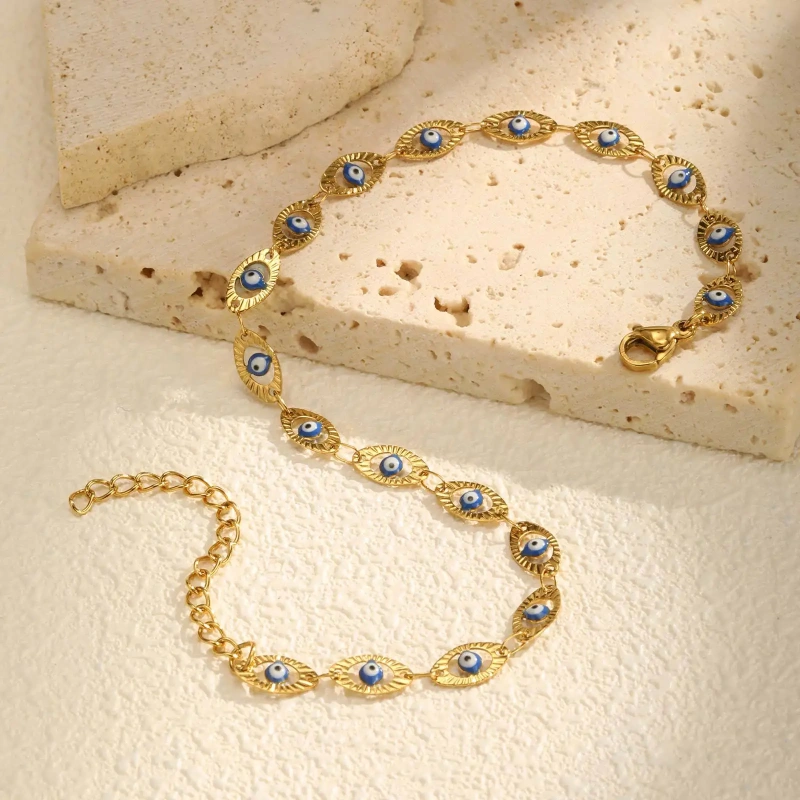 Vintage Anklets Embossed Devils Eye Anklets Gold 18K Gold Plated Waterproof Stainless Steel YF8139