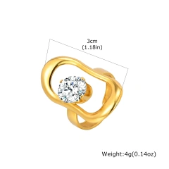 Stylish Womens Zircon Geometric Lines Open Ring Adjustable 18k Gold Plated Waterproof Stainless Steel YF8128