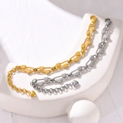 Trend Clip Square Buckle Bracelet Heart Oval Hand Chain Bracelet Necklace 18k Gold Plated Waterproof Stainless Steel YF8133