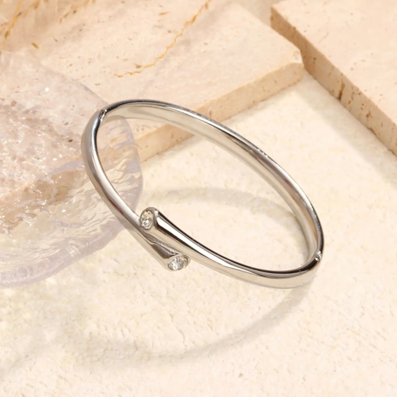 Minimalist Zircon Glossy Bracelet 18K Gold Plated Waterproof Stainless Steel Bracelet for Couples YF8084