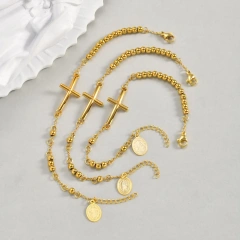 Fashion Stainless Steel Oval Brand Portrait Cross Curved Brand Beaded Bracelet 18k Gold Plated Waterproof Stainless Steel YF8132