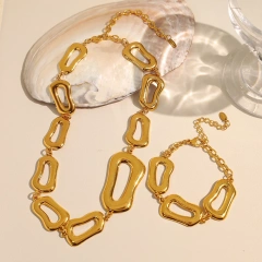 Exaggerated Irregular Geometric Necklace Bracelet Earrings 18k Gold Plated Waterproof Stainless Steel Jewelry Set Gift YF8117