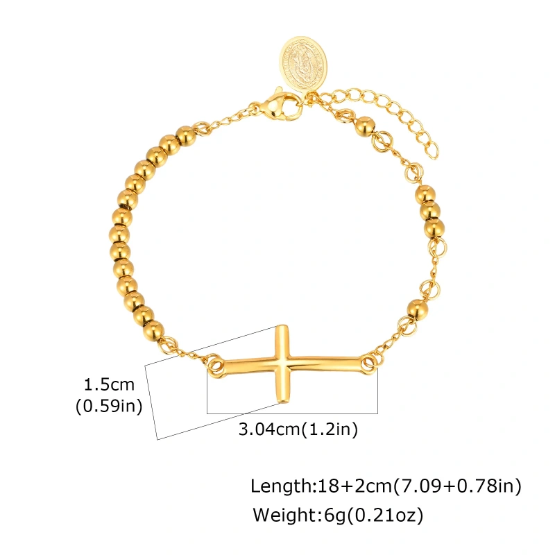 Fashion Stainless Steel Oval Brand Portrait Cross Curved Brand Beaded Bracelet 18k Gold Plated Waterproof Stainless Steel YF8132
