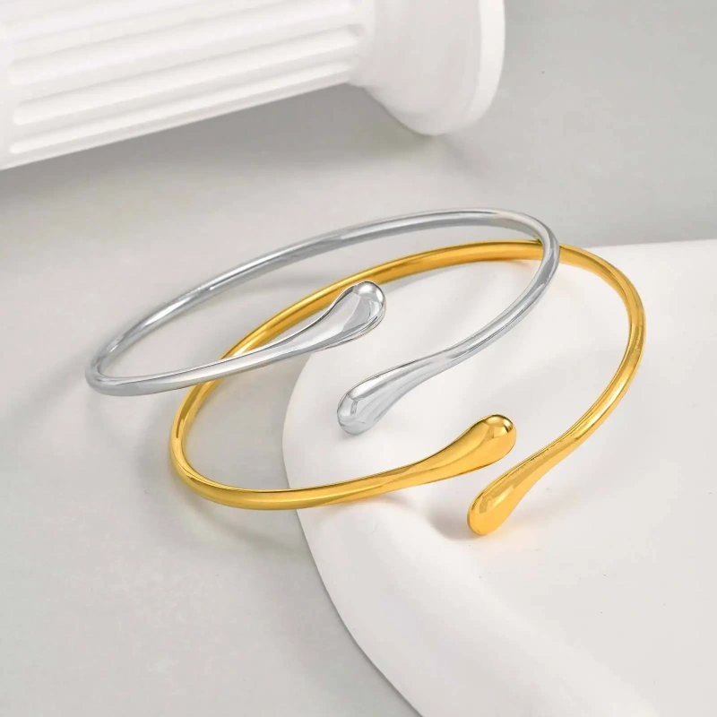 Stylish Design Gold Glossy Bracelet Water Drop Opening Bracelet 18K Gold Plated Waterproof Stainless Steel YF8136
