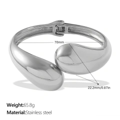 Metallic Glossy Water Drop Titanium Steel Bracelet Womens Open Bracelet 18K Gold Plated Waterproof Stainless Steel YF8114