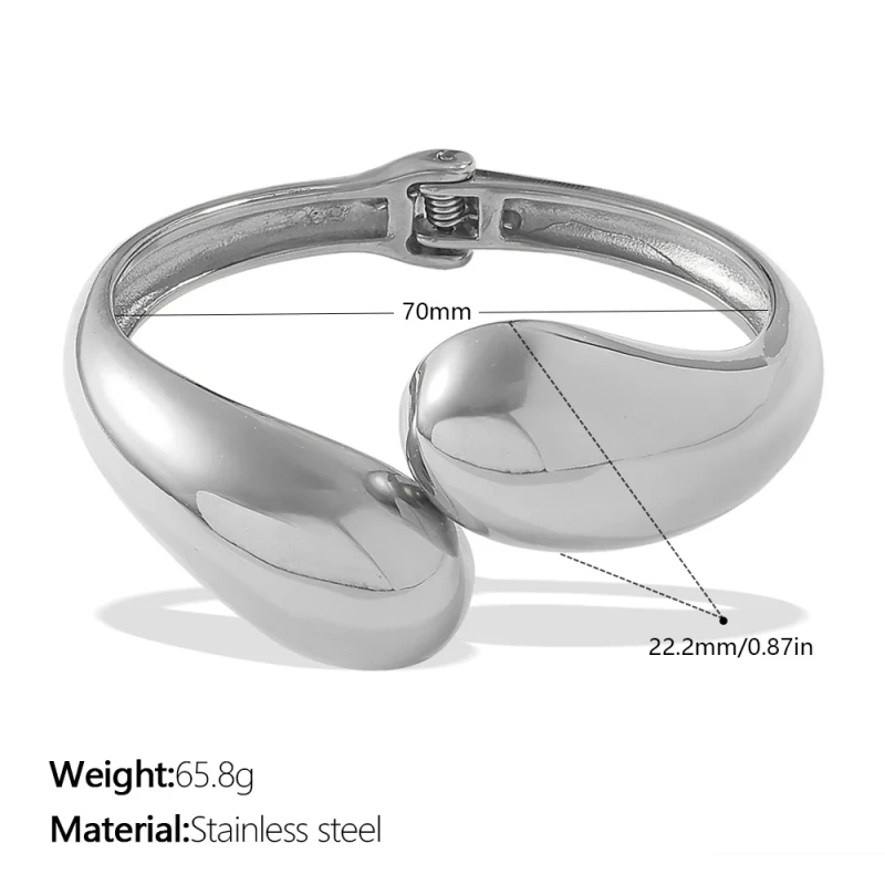 Metallic Glossy Water Drop Titanium Steel Bracelet Womens Open Bracelet 18K Gold Plated Waterproof Stainless Steel YF8114