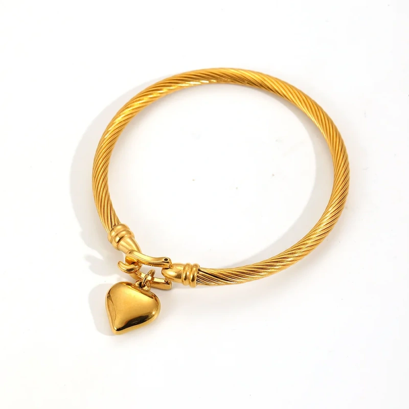 Temperament Horseshoe Hook Buckle Heart Bracelet 18K Gold Plated Waterproof Stainless Steel Earrings for Gift YF8112