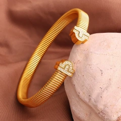 Textured Goose Throat Stretch Zircon Bracelet for Women 18K Gold Plated Waterproof Stainless Steel YF8116