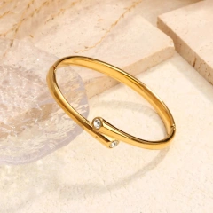 Minimalist Zircon Glossy Bracelet 18K Gold Plated Waterproof Stainless Steel Bracelet for Couples YF8084