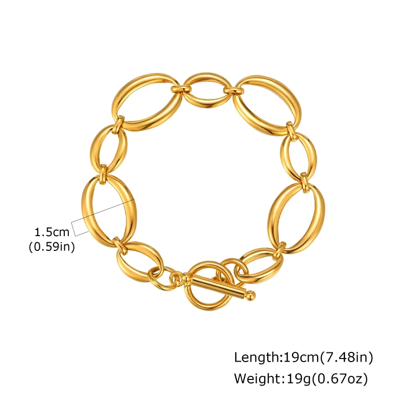 Simple Large Chain Geometric Bracelet Necklace 18k Gold Plated Waterproof Stainless Steel Jewelry Set Gift YF8125