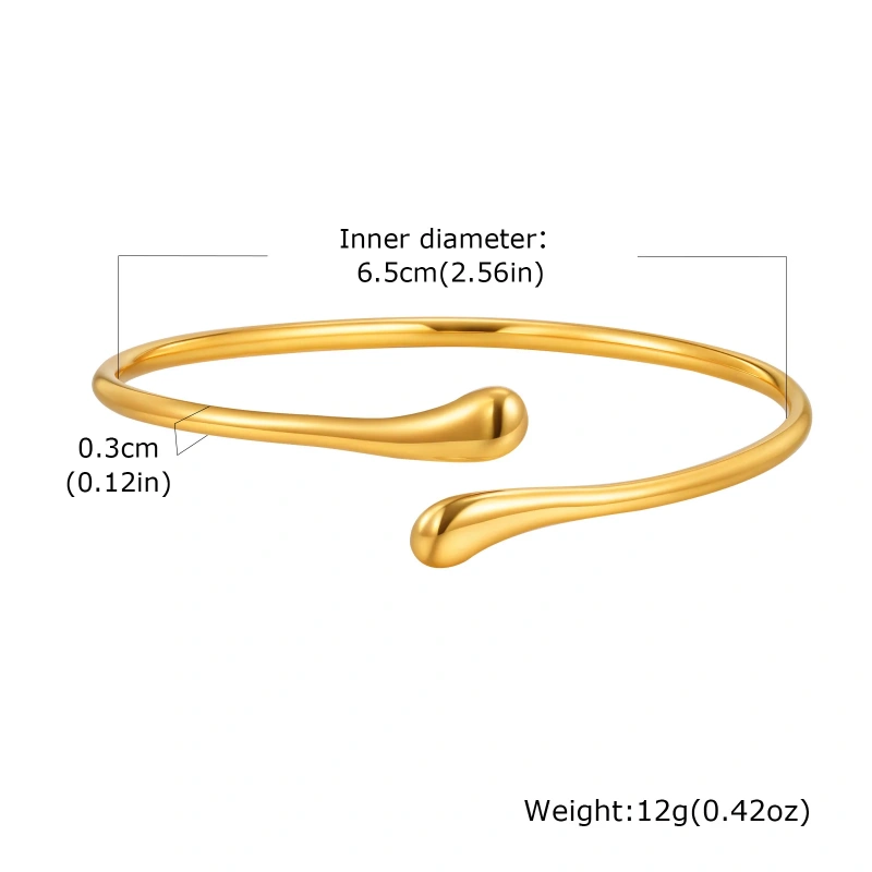 Stylish Design Gold Glossy Bracelet Water Drop Opening Bracelet 18K Gold Plated Waterproof Stainless Steel YF8136