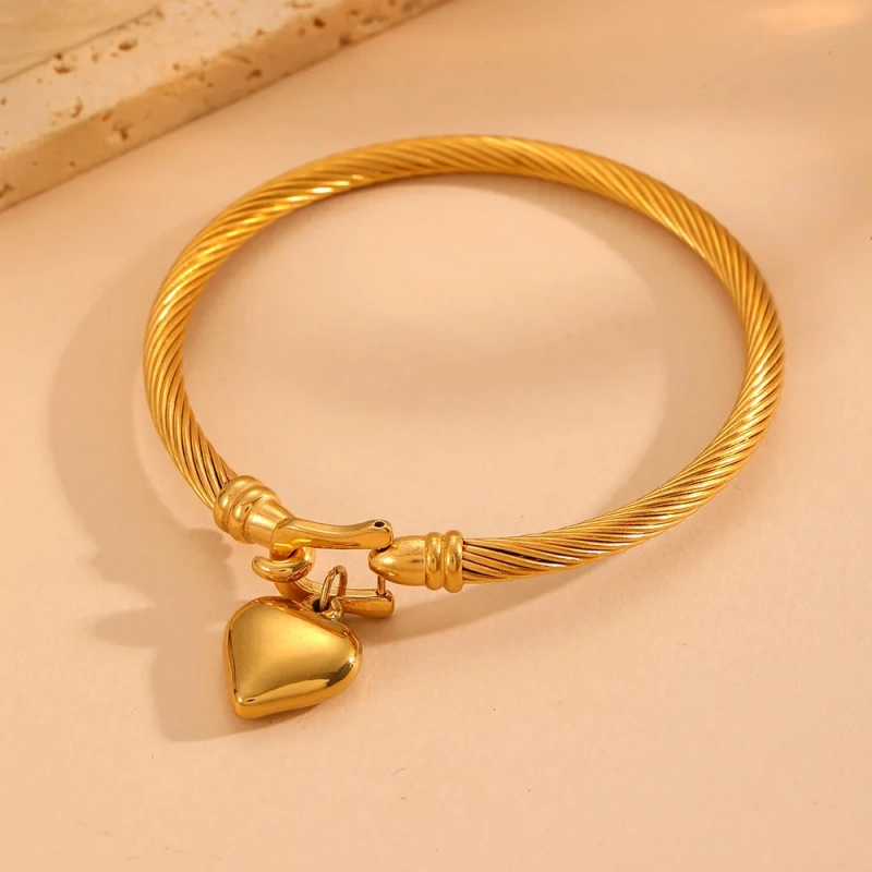 Temperament Horseshoe Hook Buckle Heart Bracelet 18K Gold Plated Waterproof Stainless Steel Earrings for Gift YF8112
