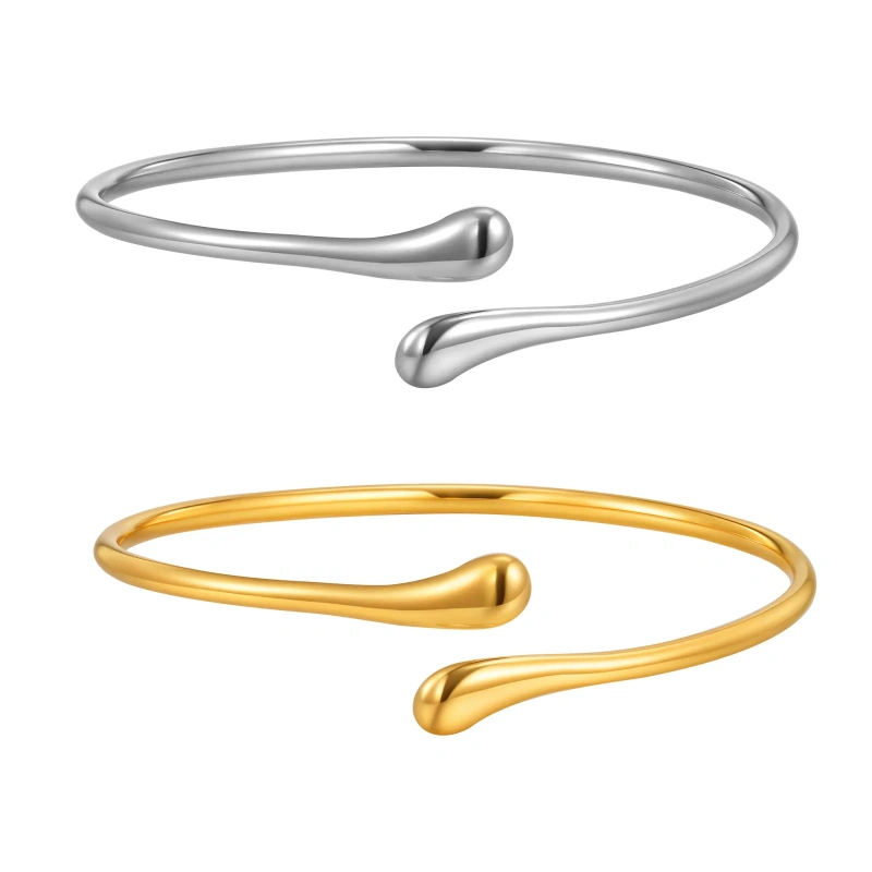 Stylish Design Gold Glossy Bracelet Water Drop Opening Bracelet 18K Gold Plated Waterproof Stainless Steel YF8136