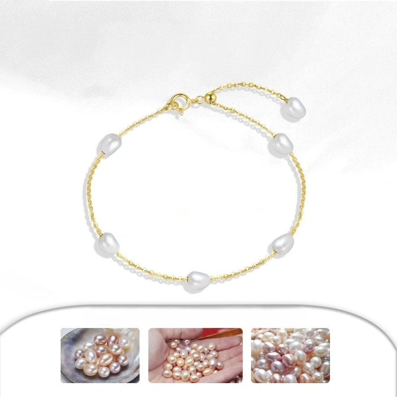 Stylish Baroque Style Natural Freshwater Pearl 4mm 925 Sterling Silver Hypoallergenic Bracelet for Women YF8091