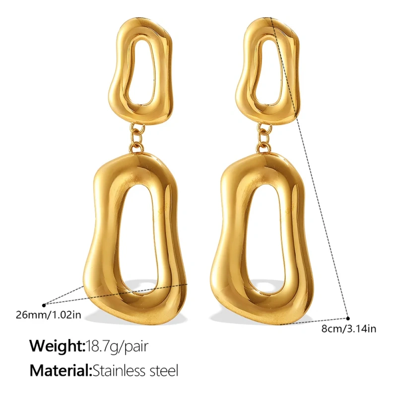 Exaggerated Irregular Geometric Necklace Bracelet Earrings 18k Gold Plated Waterproof Stainless Steel Jewelry Set Gift YF8117