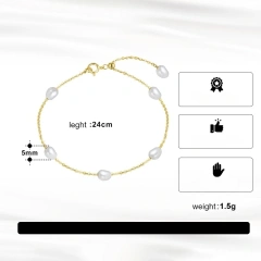 Stylish Baroque Style Natural Freshwater Pearl 4mm 925 Sterling Silver Hypoallergenic Bracelet for Women YF8091
