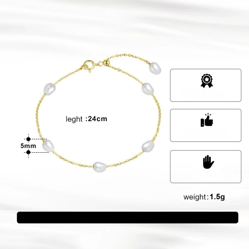 Stylish Baroque Style Natural Freshwater Pearl 4mm 925 Sterling Silver Hypoallergenic Bracelet for Women YF8091