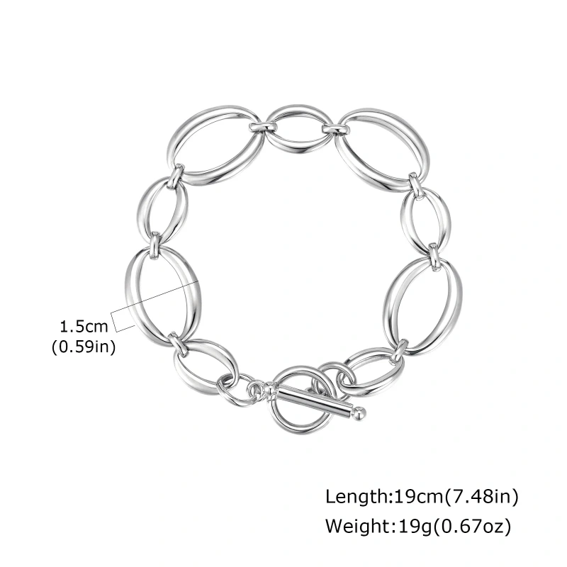 Simple Large Chain Geometric Bracelet Necklace 18k Gold Plated Waterproof Stainless Steel Jewelry Set Gift YF8125