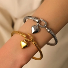 Temperament Horseshoe Hook Buckle Heart Bracelet 18K Gold Plated Waterproof Stainless Steel Earrings for Gift YF8112