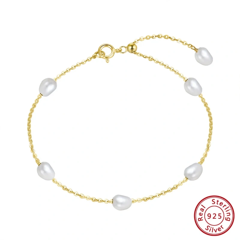 Stylish Baroque Style Natural Freshwater Pearl 4mm 925 Sterling Silver Hypoallergenic Bracelet for Women YF8091