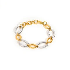 Simple Large Chain Geometric Bracelet Necklace 18k Gold Plated Waterproof Stainless Steel Jewelry Set Gift YF8125