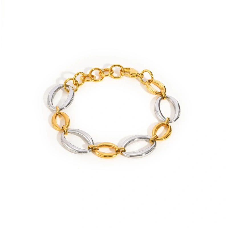 Simple Large Chain Geometric Bracelet Necklace 18k Gold Plated Waterproof Stainless Steel Jewelry Set Gift YF8125