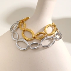 Simple Large Chain Geometric Bracelet Necklace 18k Gold Plated Waterproof Stainless Steel Jewelry Set Gift YF8125