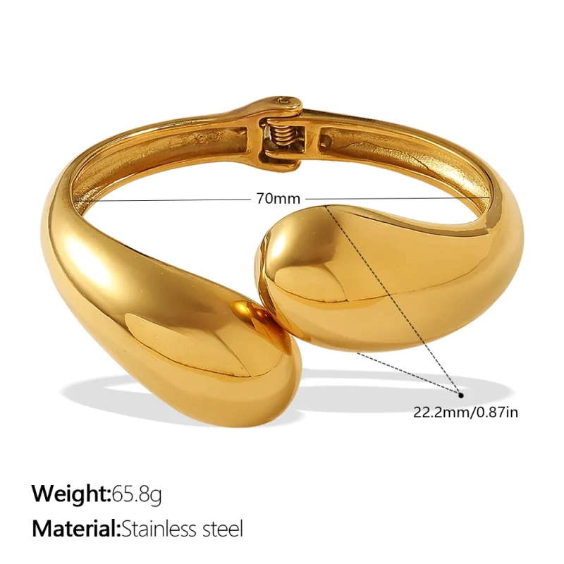 Metallic Glossy Water Drop Titanium Steel Bracelet Womens Open Bracelet 18K Gold Plated Waterproof Stainless Steel YF8114