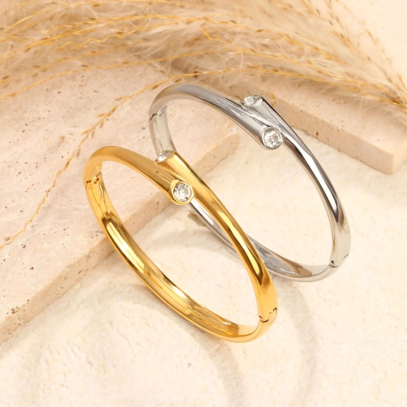 Minimalist Zircon Glossy Bracelet 18K Gold Plated Waterproof Stainless Steel Bracelet for Couples YF8084