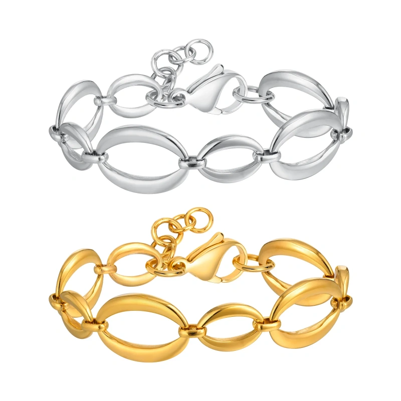 Simple Large Chain Geometric Bracelet Necklace 18k Gold Plated Waterproof Stainless Steel Jewelry Set Gift YF8125