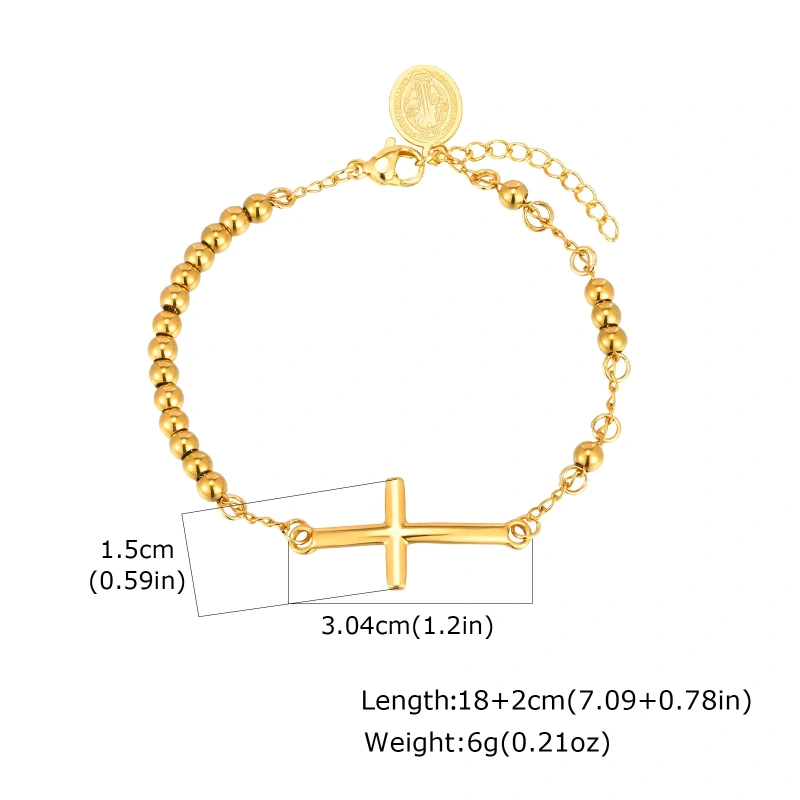 Fashion Stainless Steel Oval Brand Portrait Cross Curved Brand Beaded Bracelet 18k Gold Plated Waterproof Stainless Steel YF8132