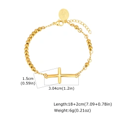 Fashion Stainless Steel Oval Brand Portrait Cross Curved Brand Beaded Bracelet 18k Gold Plated Waterproof Stainless Steel YF8132