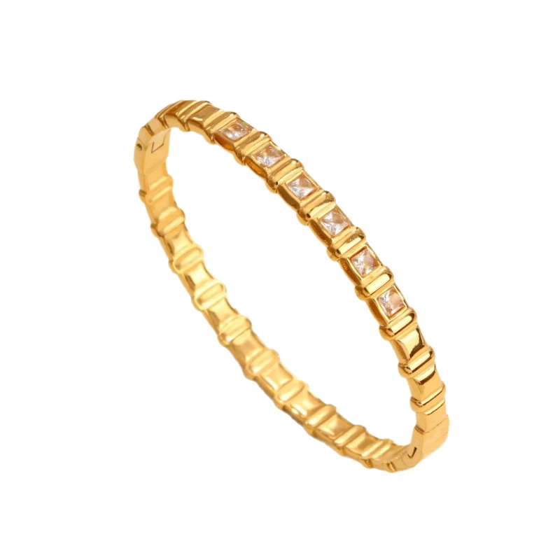 Temperament Diamond Plaid Glossy Bracelet 18K Gold Plated Waterproof Stainless Steel Bracelet for Couples YF8082