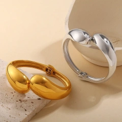Metallic Glossy Water Drop Titanium Steel Bracelet Womens Open Bracelet 18K Gold Plated Waterproof Stainless Steel YF8114
