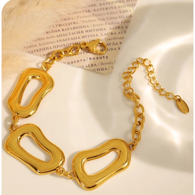 Exaggerated Irregular Geometric Necklace Bracelet Earrings 18k Gold Plated Waterproof Stainless Steel Jewelry Set Gift YF8117