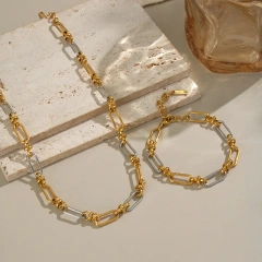 Temperament Chain Buckle Necklace Bracelet Jewelry Set 18K Gold Plated Waterproof Stainless Steel Jewelry Set for Women YF8079