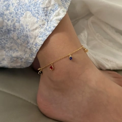 Exquisite Summer Beach Colored Zircon Anklace 18k Gold Plated Waterproof Stainless Steel Womens Anklet YF8042
