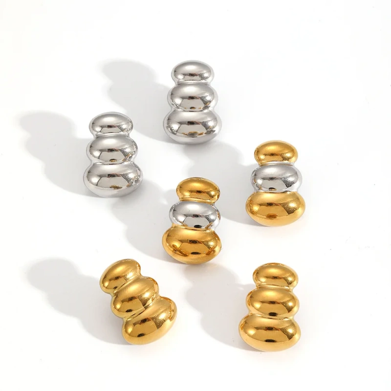 Ins Three Layer Bean Stud Earrings18k Gold Plated Waterproof Stainless Steel Earrings for Women YF8073