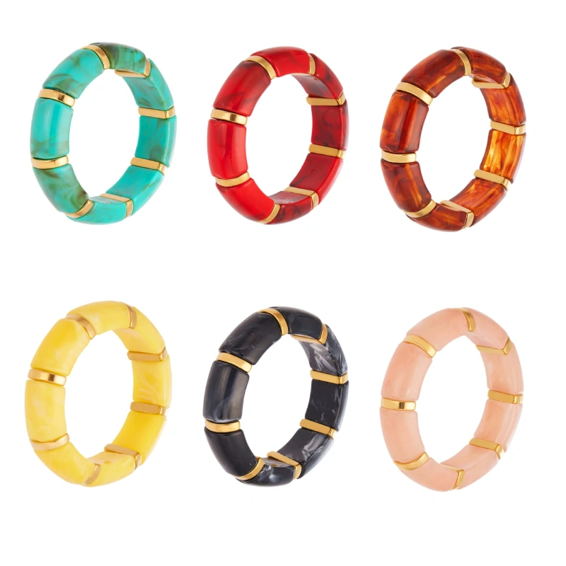 Hot Selling Color Resin Bracelet Square Amber 18k Gold Plated Waterproof Stainless Steel Bracelet for Womens YF8021