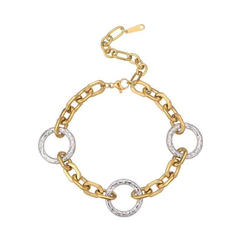 Fashion Gold Silver Circle Necklace Bracelet 18k Gold Plated Waterproof Stainless Steel Jewelry Set for Gifts YF8063