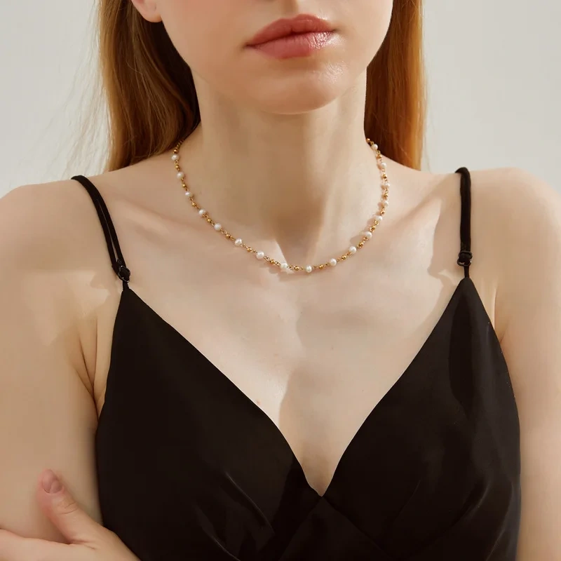 Natural Freshwater Pearl Handmade Necklace Bracelet Jewelry Set 18k Gold Plated Waterproof Stainless Steel  Jewelry Set YF8057