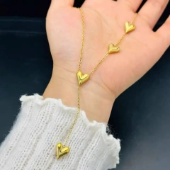 Temperament Gold Heart Pendant 18k Gold Plated Waterproof Stainless Steel Ladies Fringe Necklace for Valentines Day Gifts YF8023