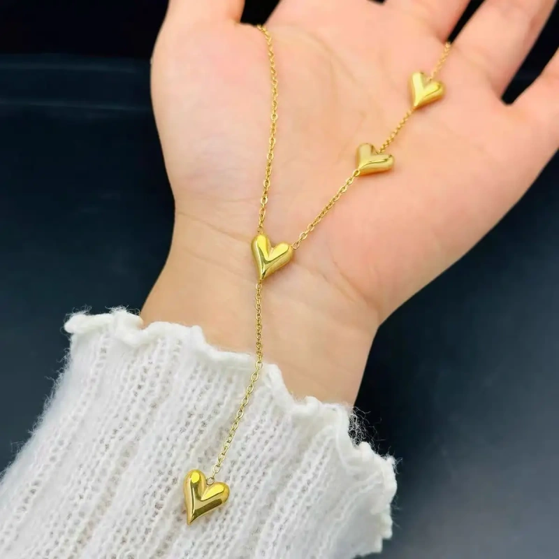 Temperament Gold Heart Pendant 18k Gold Plated Waterproof Stainless Steel Ladies Fringe Necklace for Valentines Day Gifts YF8023