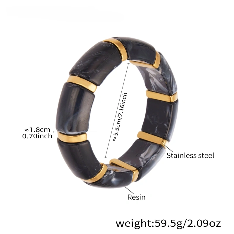 Hot Selling Color Resin Bracelet Square Amber 18k Gold Plated Waterproof Stainless Steel Bracelet for Womens YF8021