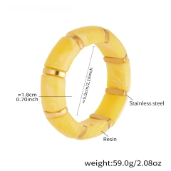 Hot Selling Color Resin Bracelet Square Amber 18k Gold Plated Waterproof Stainless Steel Bracelet for Womens YF8021