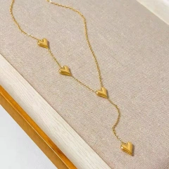 Temperament Gold Heart Pendant 18k Gold Plated Waterproof Stainless Steel Ladies Fringe Necklace for Valentines Day Gifts YF8023
