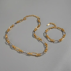 Temperament Chain Buckle Necklace Bracelet Jewelry Set 18K Gold Plated Waterproof Stainless Steel Jewelry Set for Women YF8079
