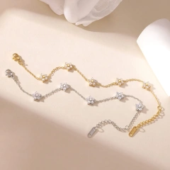 New Summer 5A Zircon Flower Women Bracelet 18k Gold Plated Waterproof Stainless Steel Bracelet for Party YF8048