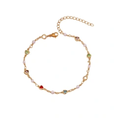 Exquisite Summer Beach Colored Zircon Anklace 18k Gold Plated Waterproof Stainless Steel Womens Anklet YF8042