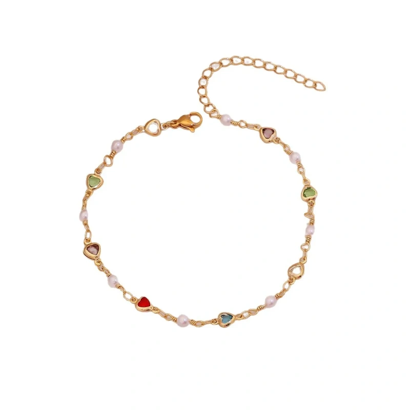 Exquisite Summer Beach Colored Zircon Anklace 18k Gold Plated Waterproof Stainless Steel Womens Anklet YF8042